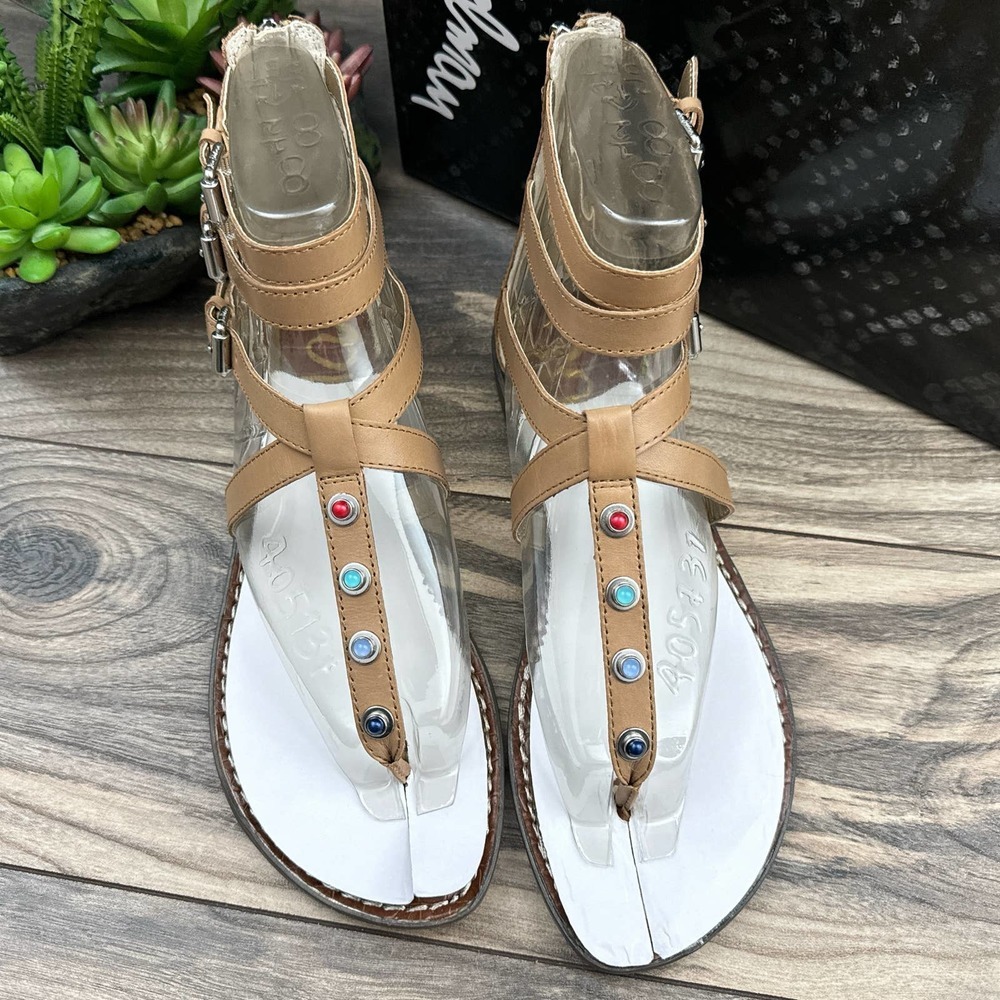 NIB Sam Edelman 8.5M Camel Genevive Leather Studded Strappy Gladiator Sandals - Picture 3 of 12